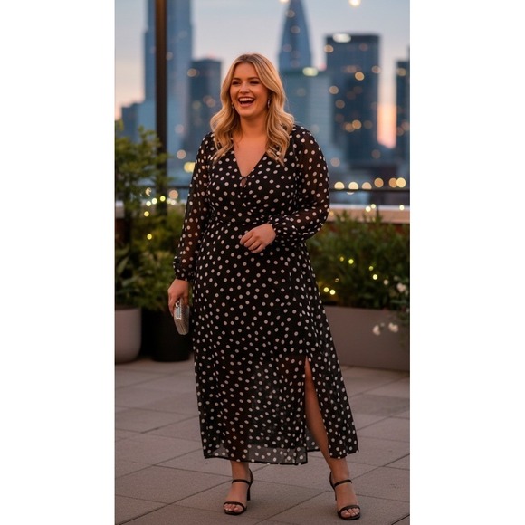 Ava & Viv Women's Balloon Long Sleeve Maxi Shift Dress Lightweight Polka XXL 2XL - Picture 4 of 8